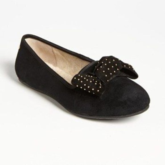 UGG Shoes - UGG Alloway Studded Bow Womens Meena Jav Moccassin Black Suede Wool Shoes Size 7